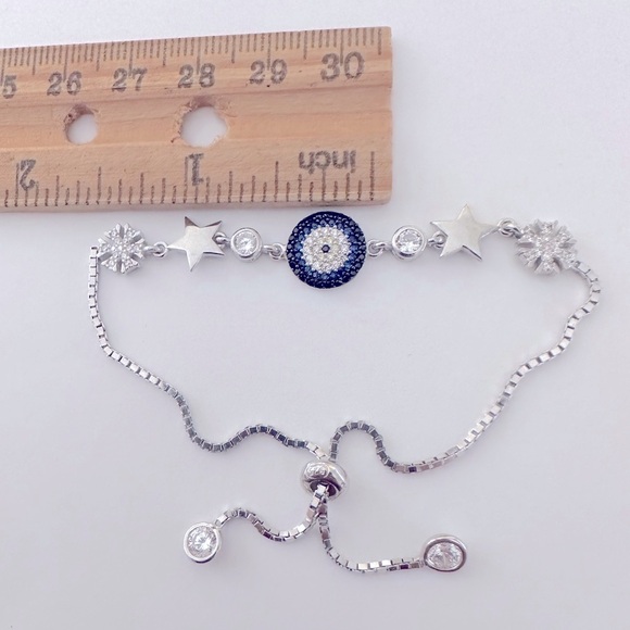 🧿925 Silver evileye snowflake star bracelet bolo cz stones - Picture 2 of 2